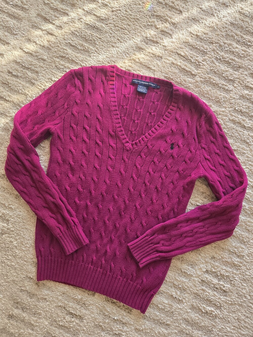 Vintage Ralph Lauren Sport Pink Cable Knit Sweater